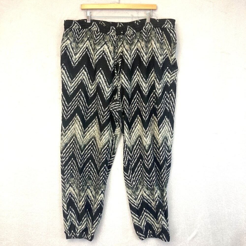 Mlle Gabrielle Pull On Lightweight Jogger Pants 2X Black Chevron Beach Lounge